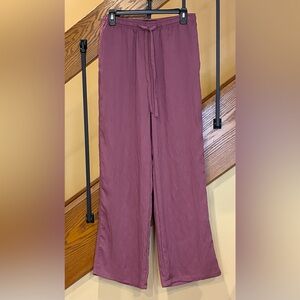 Zara Wide Leg Pants Elastic Drawstring Waist Pale Wine Color SZ. Med NWT Womens